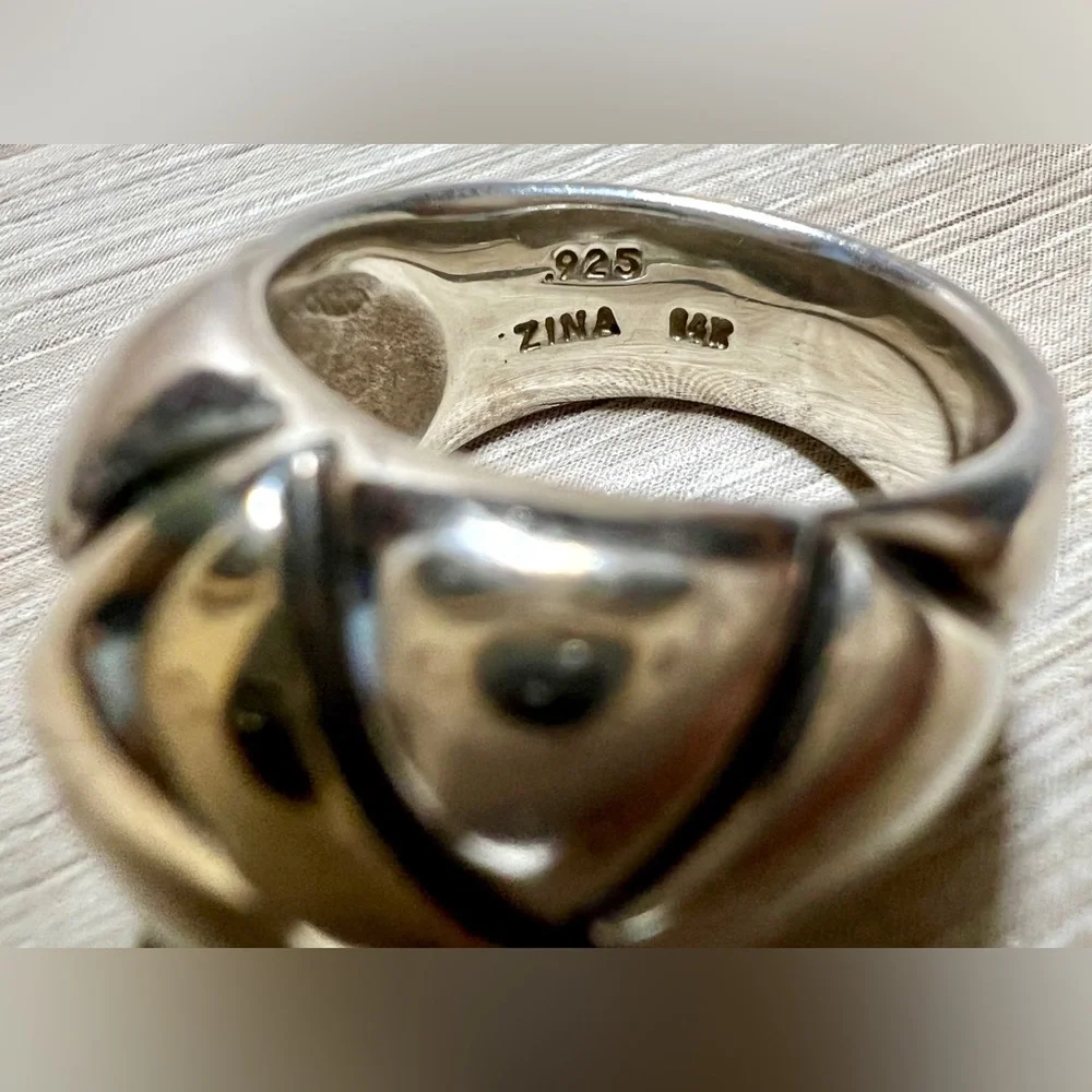 Heavy ZINA Sterling Silver & 14K Gold Sculptural Modernist Dome Ring, Size 5.5
